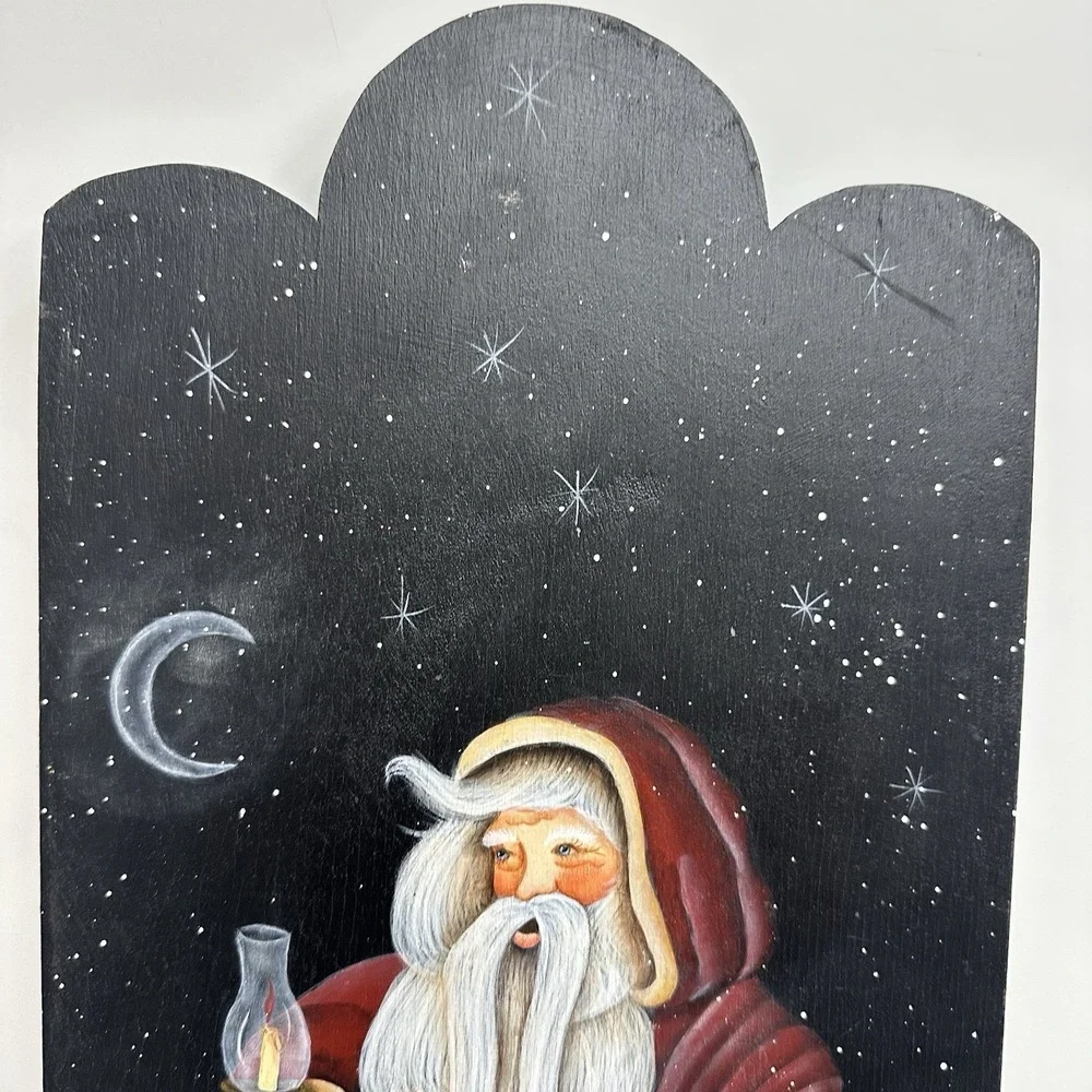 Santa‎ Claus Folk Art painting On Wood Christmas Wall Decor 